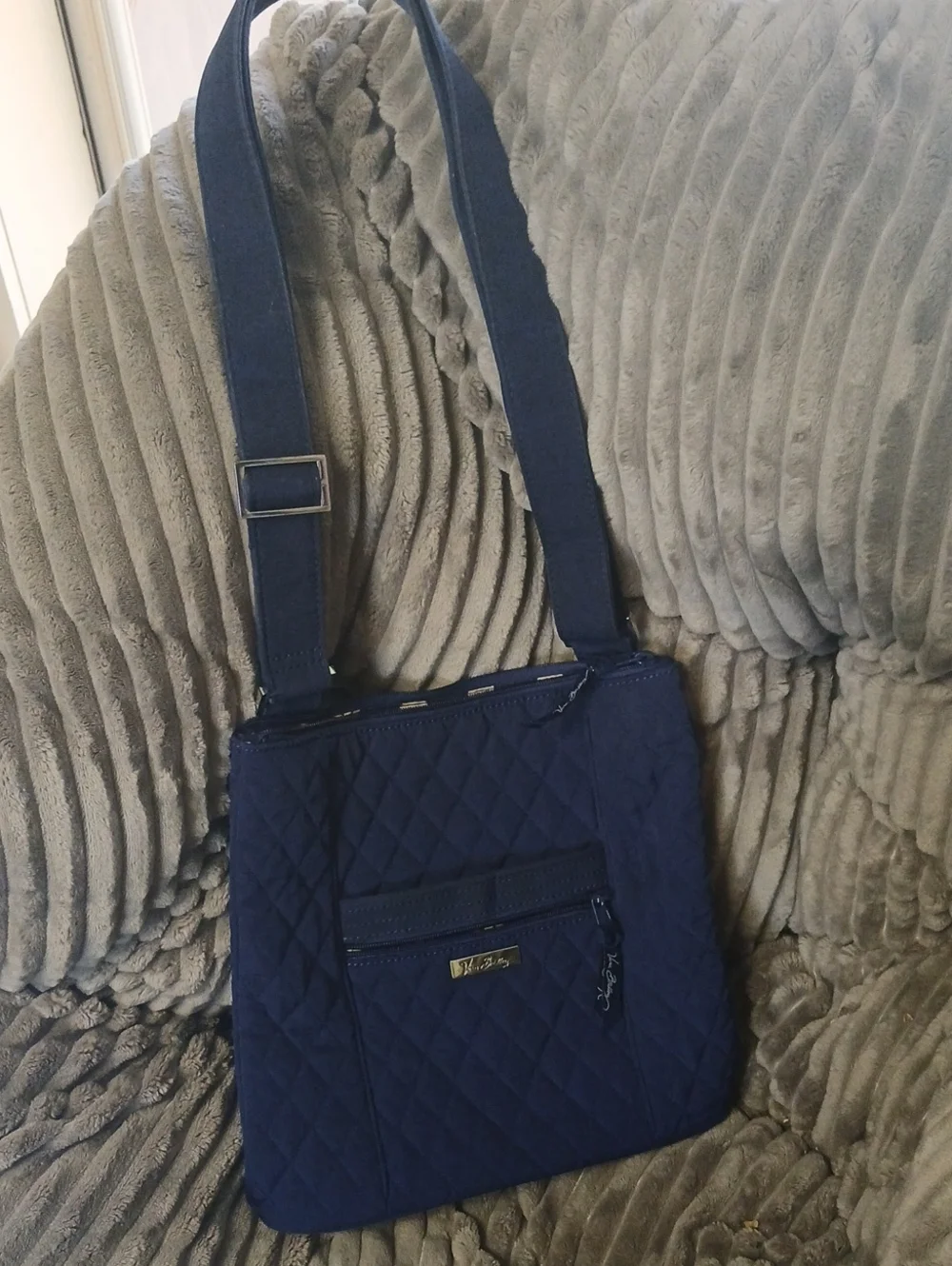 Vera Bradley Quilted Navy Crossbody with Front Zip Pocket